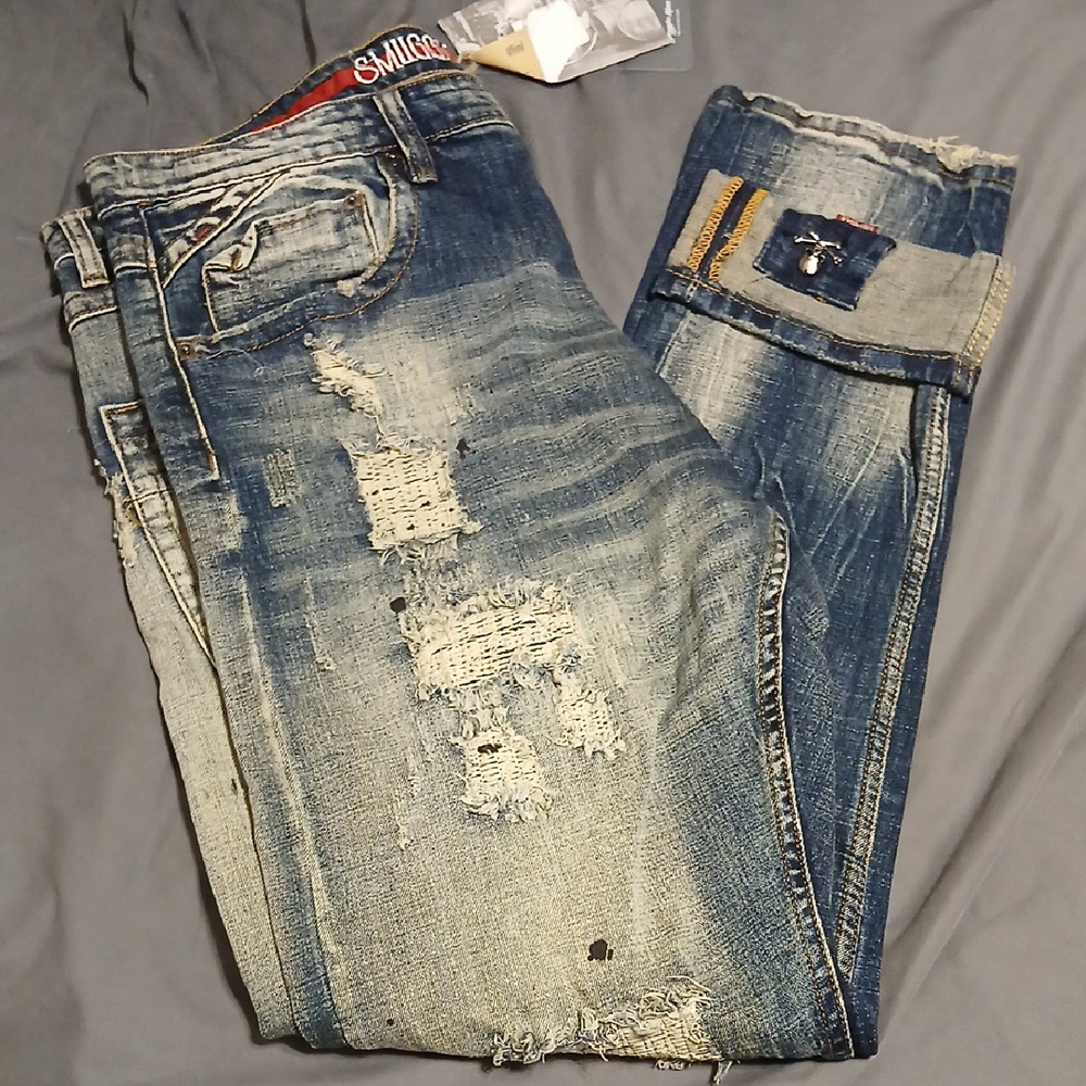Smugglers Moon Men's Distressed Indigo Denim Jeans